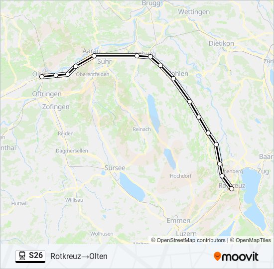S26 Map s26 Route: Fahrpläne, Haltestellen & Karten - Rotkreuz→Olten ...