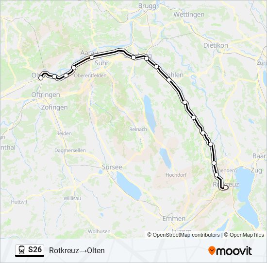 Plan de la ligne S26 de train