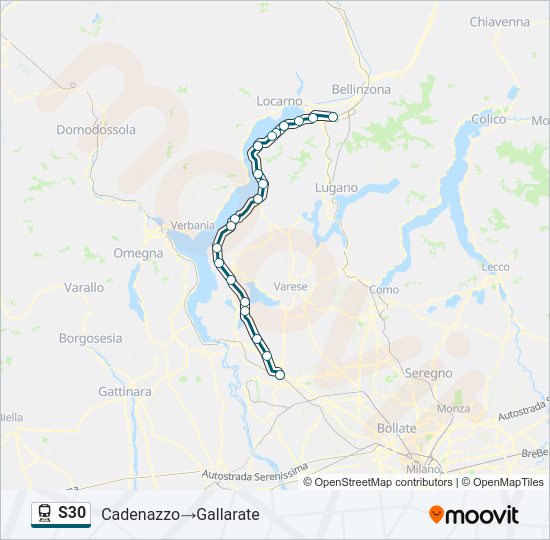 Plan de la ligne S30 de train