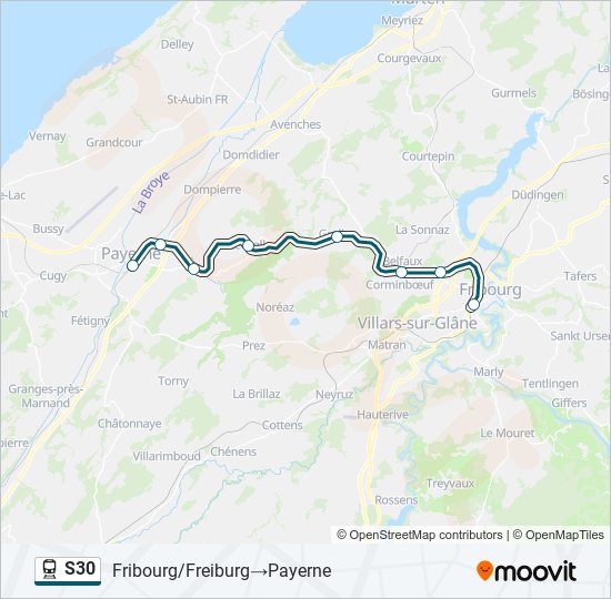 Plan de la ligne S30 de train