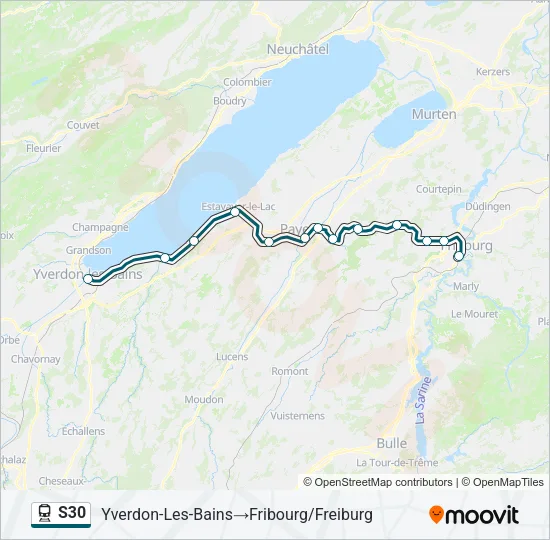 Plan de la ligne S30 de train