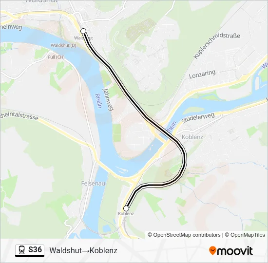S36 Postcode Map S36 Route: Schedules, Stops & Maps - Waldshut→Koblenz (Updated)