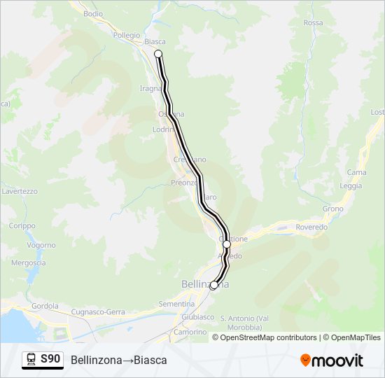 Plan de la ligne S90 de train