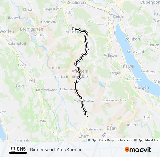 Plan de la ligne SN5 de train