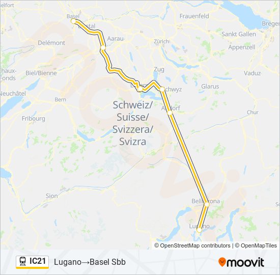 Plan de la ligne IC21 de train