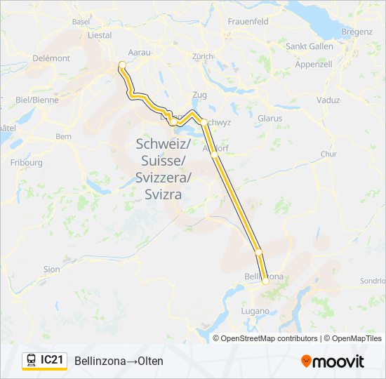 Plan de la ligne IC21 de train