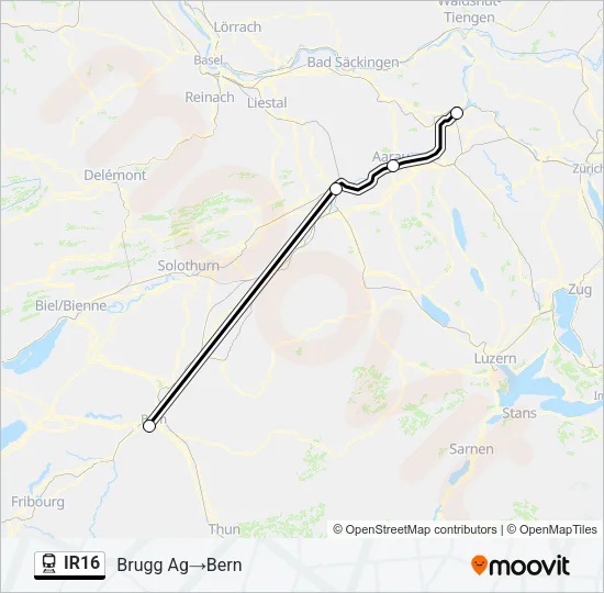 Plan de la ligne IR16 de train