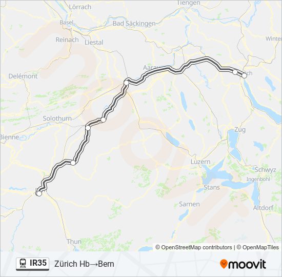 Plan de la ligne IR35 de train