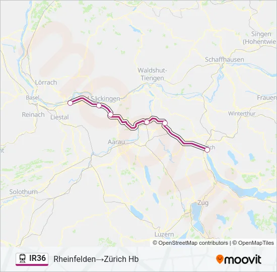 Plan de la ligne IR36 de train