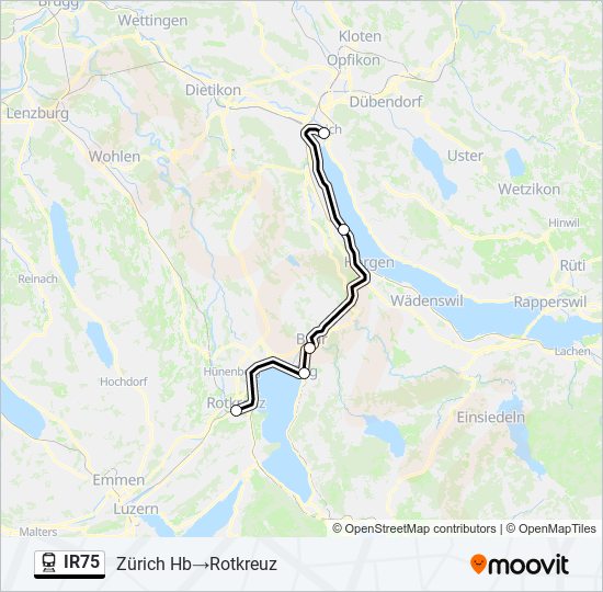 Plan de la ligne IR75 de train