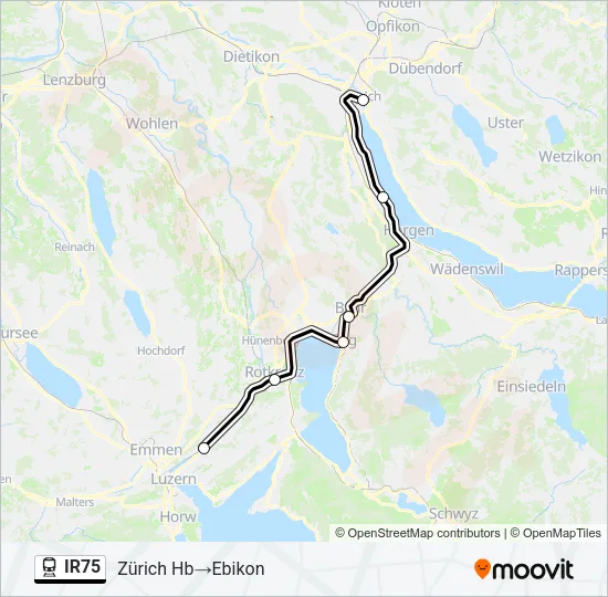 Plan de la ligne IR75 de train