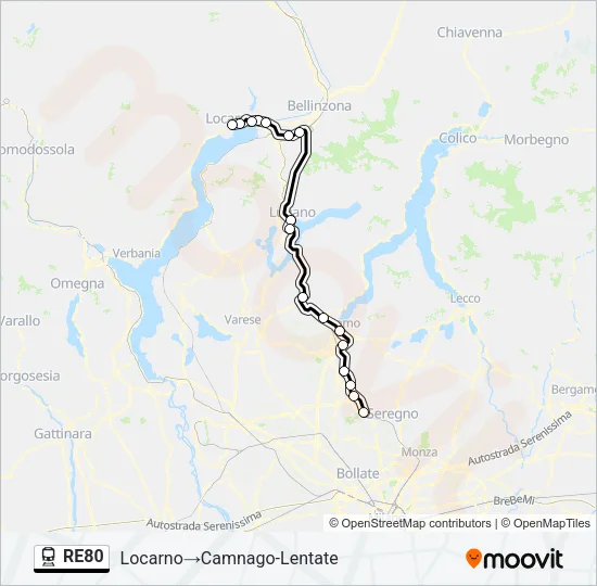 Plan de la ligne RE80 de train