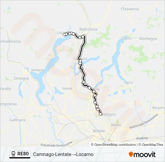 Plan de la ligne RE80 de train
