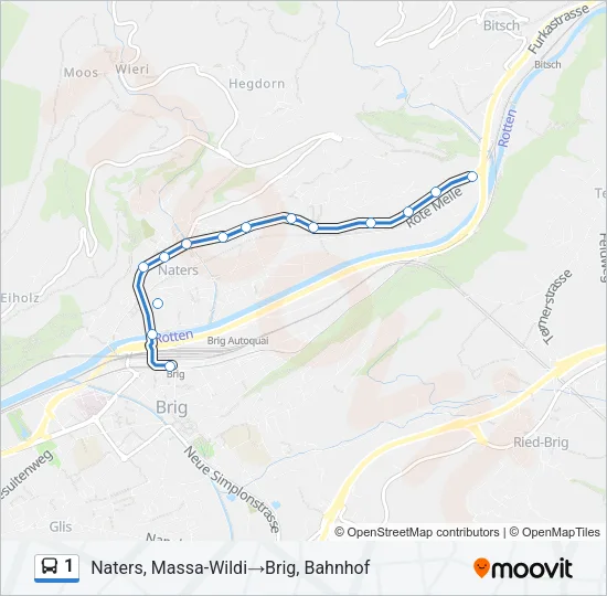 Plan de la ligne 1 de bus