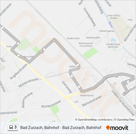 Plan de la ligne 3 de bus