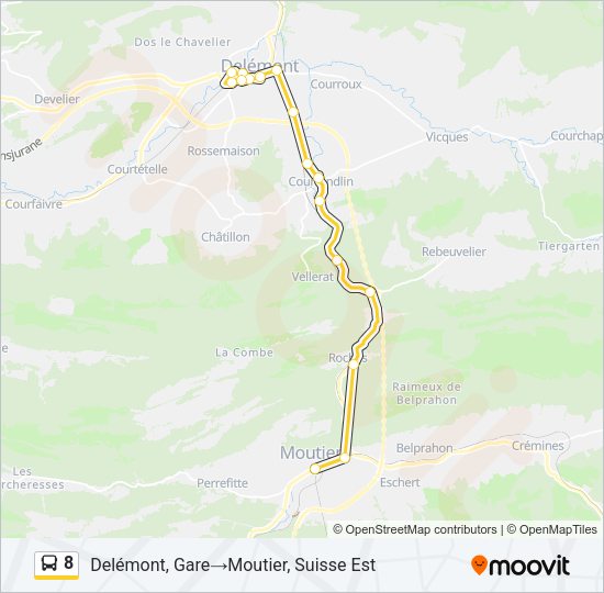 8 Route: Schedules, Stops & Maps - Delémont, Gare‎→Moutier, Suisse Est ...