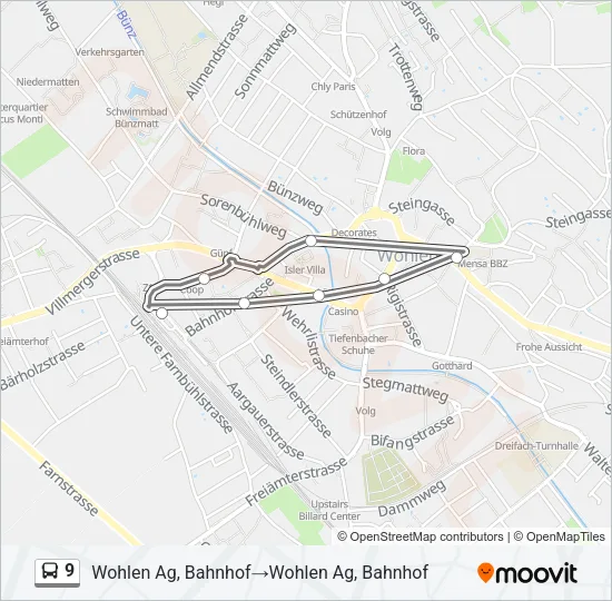 Plan de la ligne 9 de bus