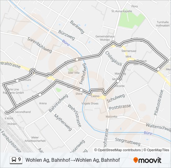 Plan de la ligne 9 de bus