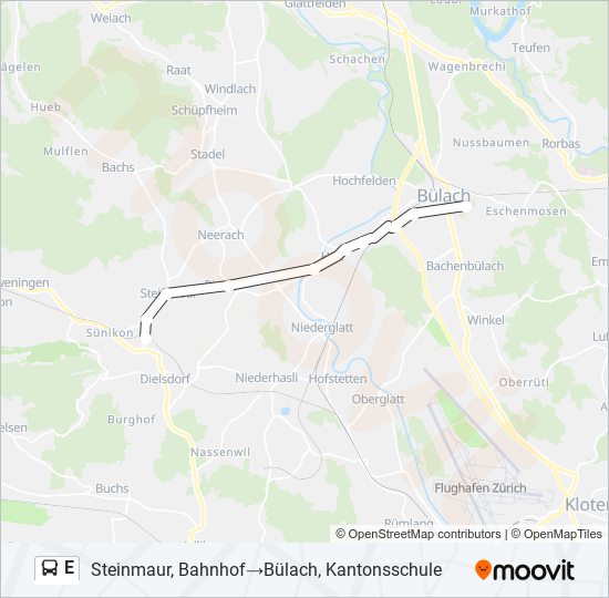 Plan de la ligne E de bus