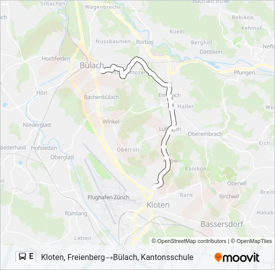 Plan de la ligne E de bus
