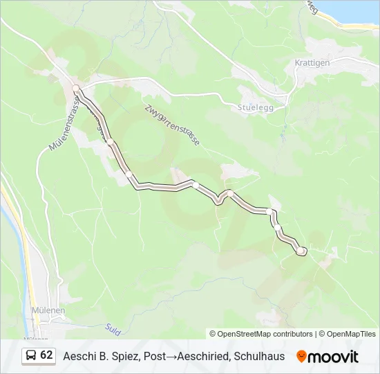 Plan de la ligne 62 de bus