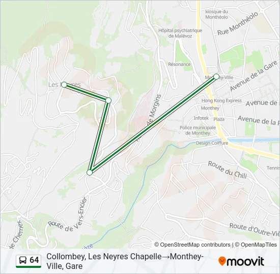 Plan de la ligne 64 de bus