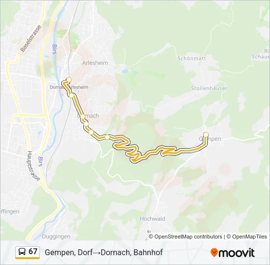 Plan de la ligne 67 de bus