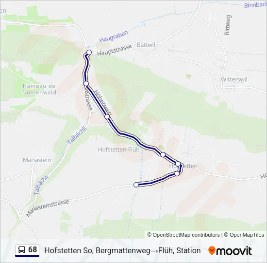 Plan de la ligne 68 de bus