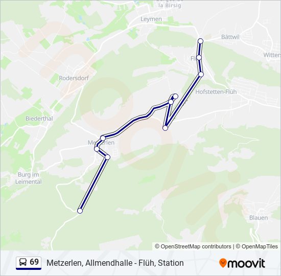 Plan de la ligne 69 de bus