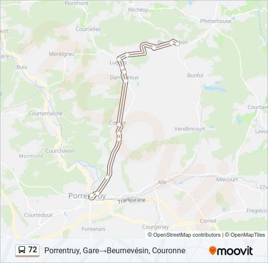 Plan de la ligne 72 de bus