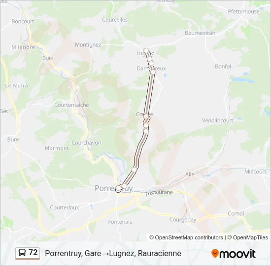 Plan de la ligne 72 de bus
