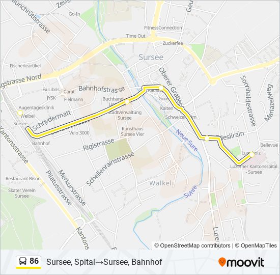 Plan de la ligne 86 de bus