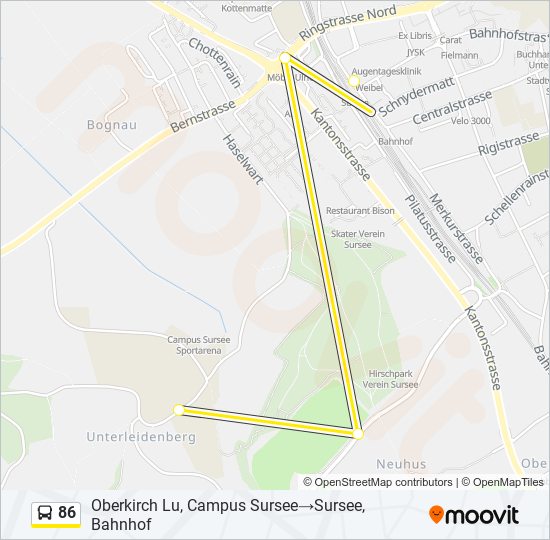 Plan de la ligne 86 de bus