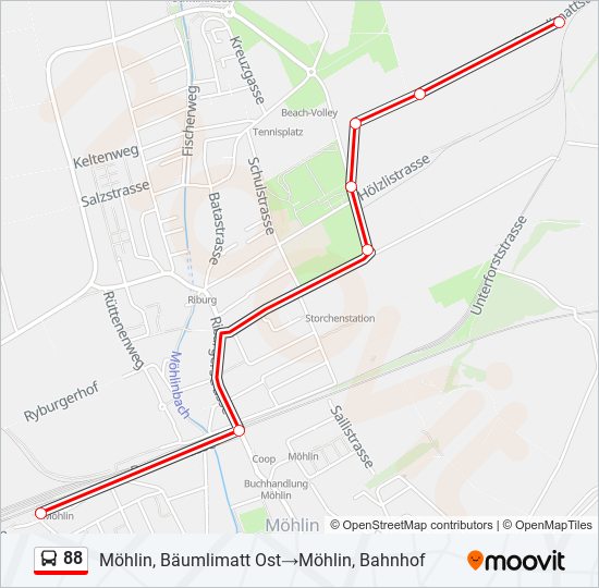 Plan de la ligne 88 de bus