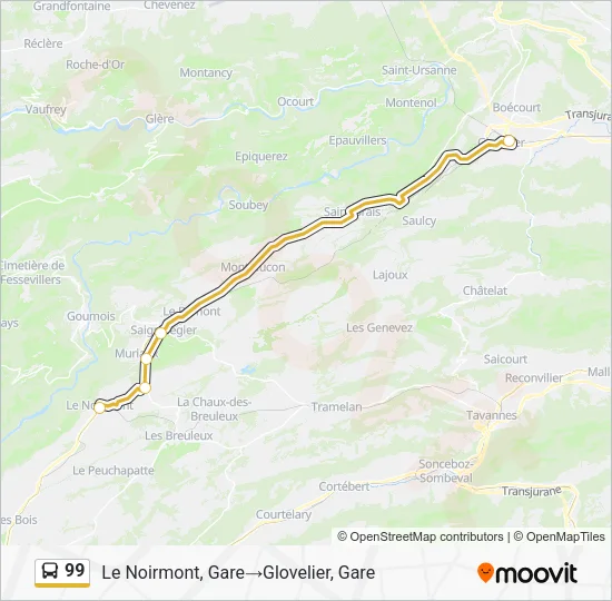 Plan de la ligne 99 de bus