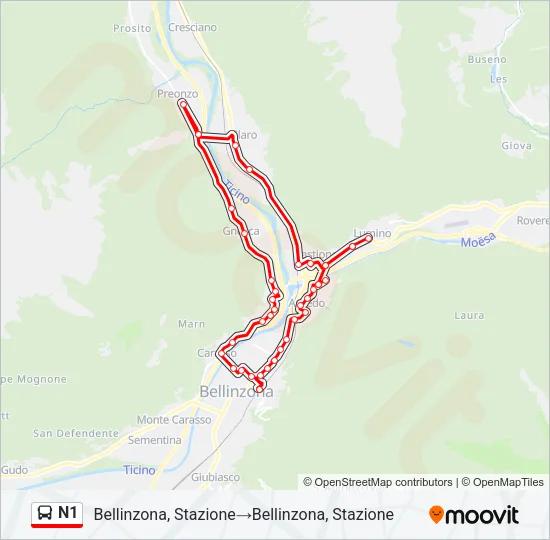 N1 Bus Line Map