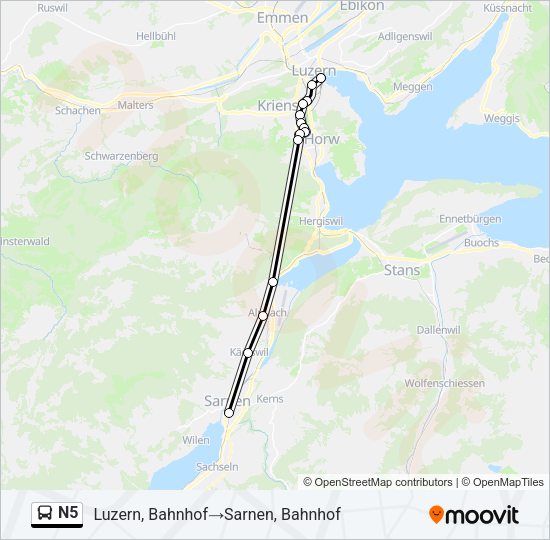 N5 Bus Line Map