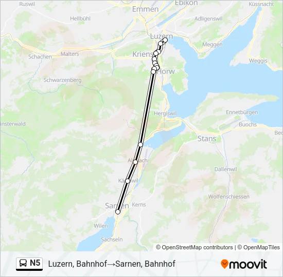 N5 Bus Line Map