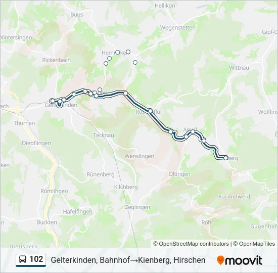 Plan de la ligne 102 de bus