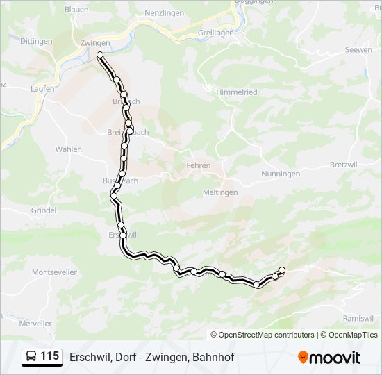 115 bus Line Map