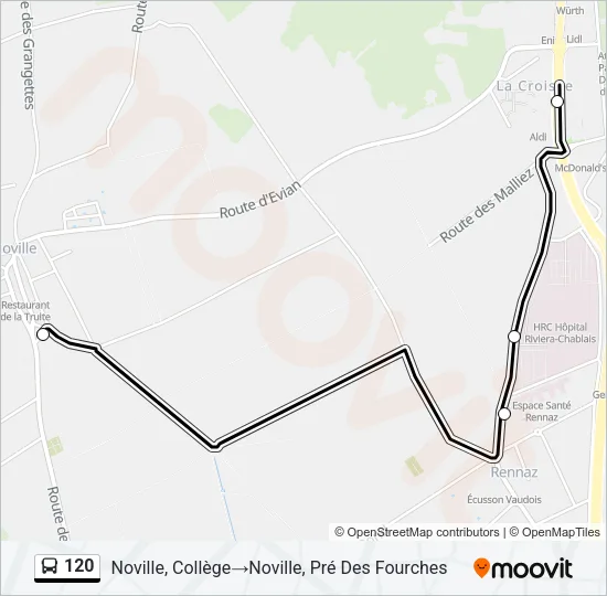Plan de la ligne 120 de bus