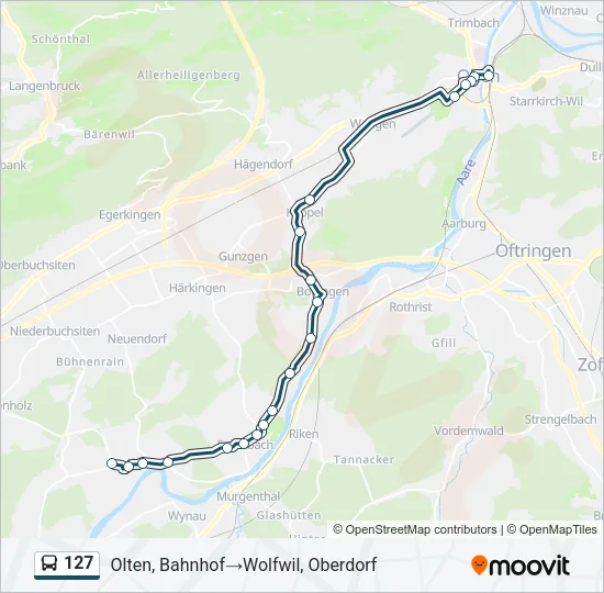 Plan de la ligne 127 de bus