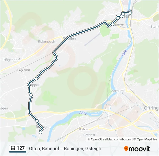 Plan de la ligne 127 de bus