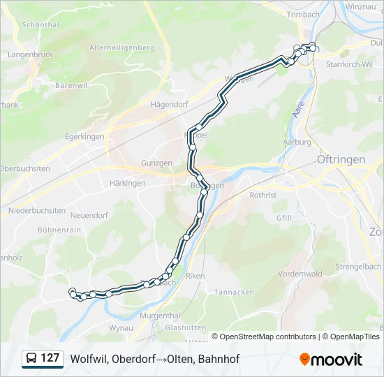 Plan de la ligne 127 de bus