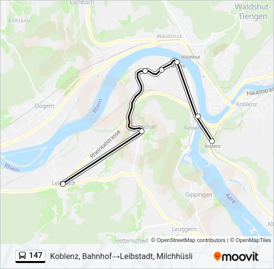 Plan de la ligne 147 de bus