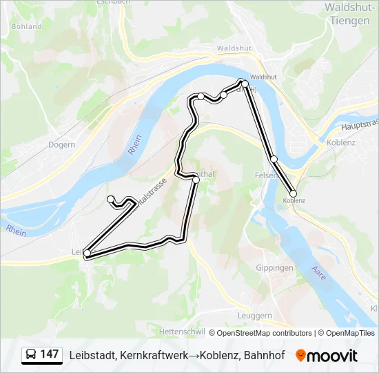 Plan de la ligne 147 de bus