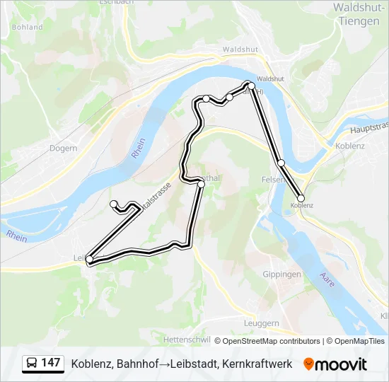 Plan de la ligne 147 de bus