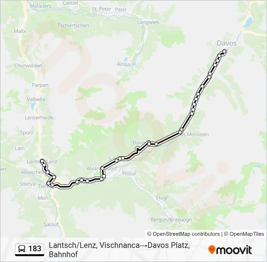 183 Route: Fahrpläne, Haltestellen & Karten - Lantsch/Lenz, Vischnanca ...