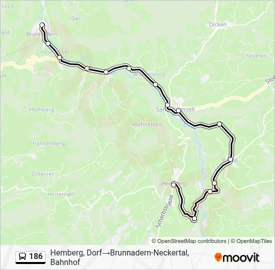 186 Route - Hemberg, Dorf‎→Brunnadern-Neckertal, Bahnhof: Fahrpläne ...