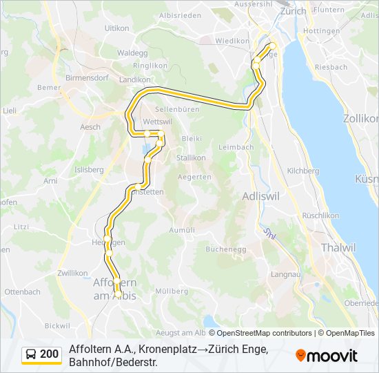 Plan de la ligne 200 de bus